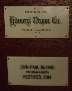 Name plates on the  organ console